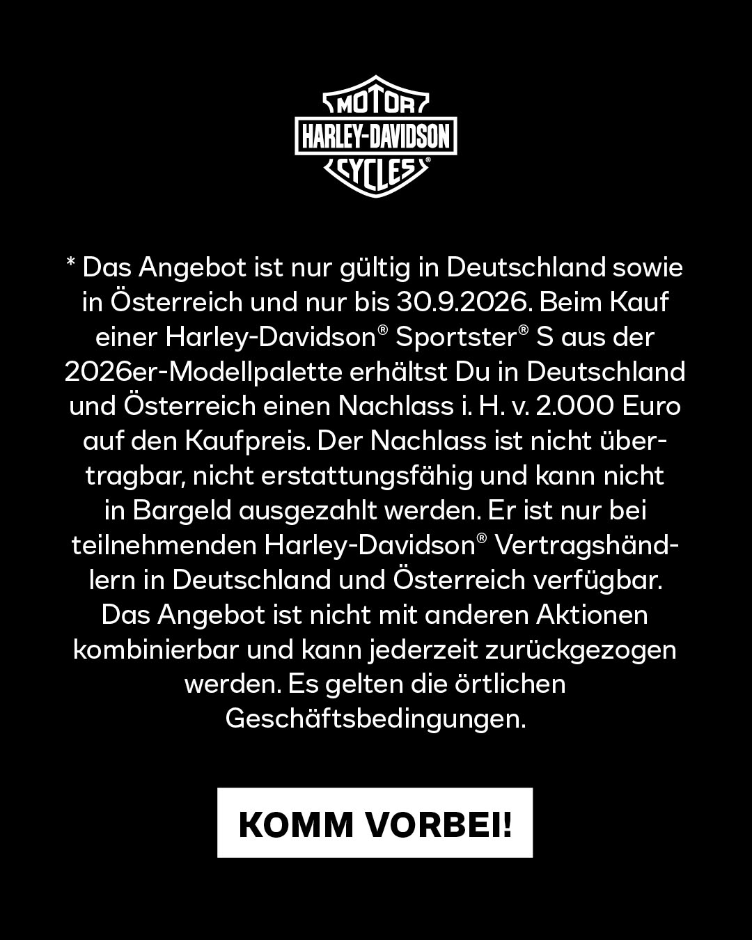 Die Sportster 2026 mit 2000 Euro Preisvorteil bei Harley Davidson Würzburg Village