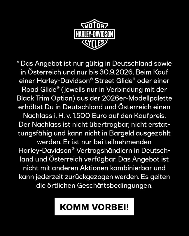 Die Grand American Tourer 2026 mit 1500 Euro Preisvorteil bei Harley Davidson Würzburg Village
